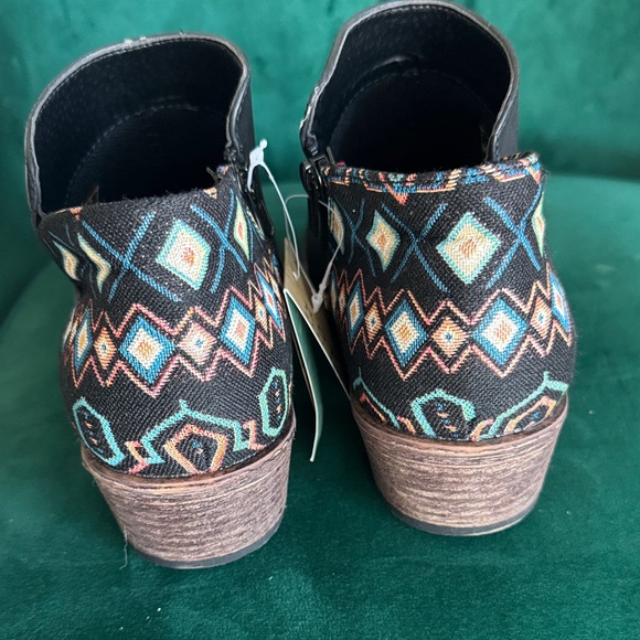 Roper Black Ankle Boots with Colorful Patterned Heel - Picture 5 of 7